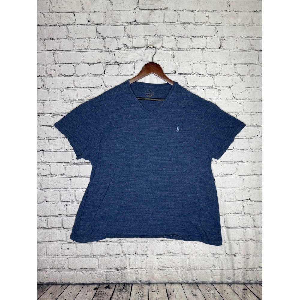 Polo Ralph Lauren Men Blue V-Neck T-Shirt Short Sleeve Pony Logo Size Large